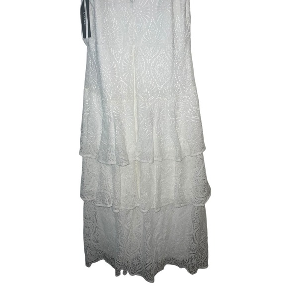 Lulus white plunge dress sz l lace tiered elegant avant garde castal nwt - Picture 3 of 11